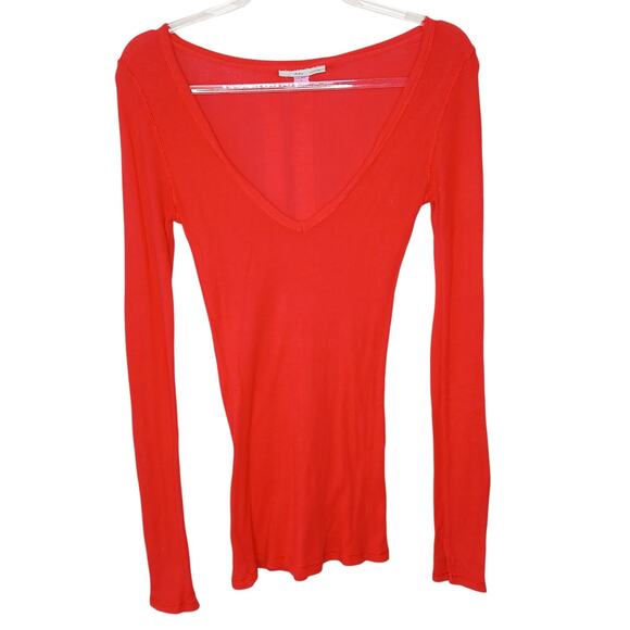 Sparkle Red Y2K Long Sleeve Deep V Neck Top Womens SM Preppy 2000s Layers - Picture 1 of 10